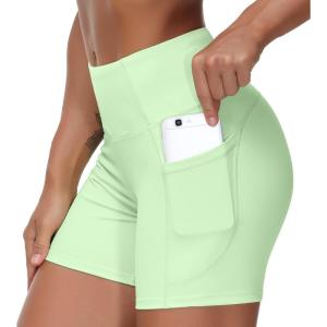 imageTHE GYM PEOPLE Womens High Waist Workout Shorts Breathable Dolphin Split Elastic Lounge Yoga ShortsPale Green