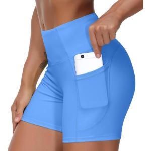 imageTHE GYM PEOPLE Womens High Waist Workout Shorts Breathable Dolphin Split Elastic Lounge Yoga ShortsSea Blue