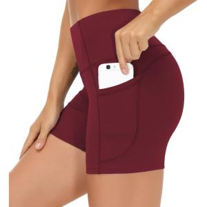imageTHE GYM PEOPLE Womens High Waist Workout Shorts Breathable Dolphin Split Elastic Lounge Yoga ShortsWine Red