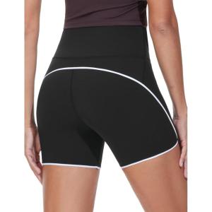 imageTHE GYM PEOPLE Womens High Waisted Workout Shorts Stretchy Breathable Dolphin Split Running Yoga Lounge ShortsBlack