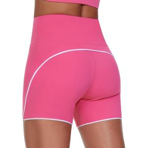 imageTHE GYM PEOPLE Womens High Waisted Workout Shorts Stretchy Breathable Dolphin Split Running Yoga Lounge ShortsBright Pink