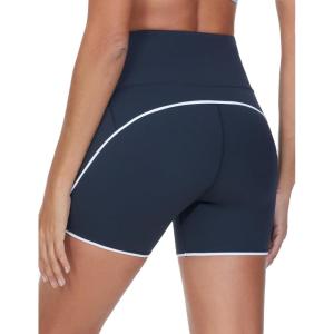 imageTHE GYM PEOPLE Womens High Waisted Workout Shorts Stretchy Breathable Dolphin Split Running Yoga Lounge ShortsNavy Blue