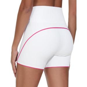 imageTHE GYM PEOPLE Womens High Waisted Workout Shorts Stretchy Breathable Dolphin Split Running Yoga Lounge ShortsWhite
