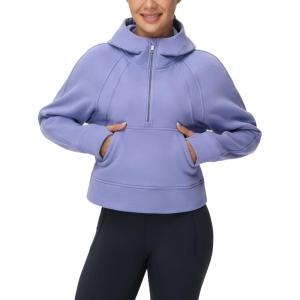 imageTHE GYM PEOPLE Womens Hoodies Half Zip Long Sleeve Fleece Crop Pullover Sweatshirts with Pockets Thumb HoleLavender Purple