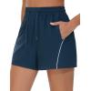 imageTHE GYM PEOPLE Womens High Waist Running Shorts with Pockets Loose Fit Lightweight Workout Yoga Athletic TracksBlue