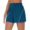 imageTHE GYM PEOPLE Womens High Waist Running Shorts with Pockets Loose Fit Lightweight Workout Yoga Athletic TracksDark Blue Green