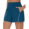 imageTHE GYM PEOPLE Womens High Waist Running Shorts with Pockets Loose Fit Lightweight Workout Yoga Athletic TracksDark Blue Green