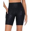 imageTHE GYM PEOPLE Womens High Waist Workout Shorts Stretchy Tummy Control Yoga Biker Running Shorts with PocketsBlack Leopard