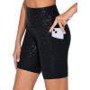 imageTHE GYM PEOPLE Womens High Waist Workout Shorts Stretchy Tummy Control Yoga Biker Running Shorts with PocketsBlack Leopard