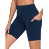 imageTHE GYM PEOPLE Womens High Waist Workout Shorts Stretchy Tummy Control Yoga Biker Running Shorts with PocketsBlue