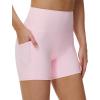 imageTHE GYM PEOPLE Womens High Waist Yoga Shorts 5quot Stretchy Tummy Control Biker Workout Running Short with Side PocketsLight Pink