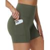 imageTHE GYM PEOPLE Womens High Waist Yoga Shorts 5quot Stretchy Tummy Control Biker Workout Running Short with Side PocketsOlive Green