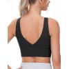 imageTHE GYM PEOPLE Womens Padded Sports Bra VNeck Wireless Stretchy Workout Crop Tops with Cross Hem Soft Yoga BrasBlack