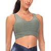 imageTHE GYM PEOPLE Womens Padded Sports Bra VNeck Wireless Stretchy Workout Crop Tops with Cross Hem Soft Yoga BrasGrey Green Heather
