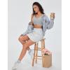 imageTHE GYM PEOPLE Womens Padded Sports Bra VNeck Wireless Stretchy Workout Crop Tops with Cross Hem Soft Yoga BrasLight Grey Heather