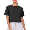 imageTHE GYM PEOPLE Workout Crop Tops for Women Short Sleeve Shirts Loose Fit Yoga Athletic Basic Cropped TShirtsBlack