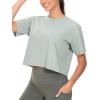 imageTHE GYM PEOPLE Workout Crop Tops for Women Short Sleeve Shirts Loose Fit Yoga Athletic Basic Cropped TShirtsGrey