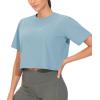 imageTHE GYM PEOPLE Workout Crop Tops for Women Short Sleeve Shirts Loose Fit Yoga Athletic Basic Cropped TShirtsInk Blue