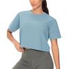 imageTHE GYM PEOPLE Workout Crop Tops for Women Short Sleeve Shirts Loose Fit Yoga Athletic Basic Cropped TShirtsInk Blue