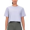 imageTHE GYM PEOPLE Workout Crop Tops for Women Short Sleeve Shirts Loose Fit Yoga Athletic Basic Cropped TShirtsLight Purple