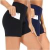 imageTHE GYM PEOPLE 2 Pack Womens High Waist Workout Shorts with Deep Pockets Tummy Control Running Yoga ShortsBlackBlue