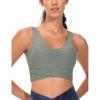 imageTHE GYM PEOPLE Womens Padded Sports Bra VNeck Wireless Stretchy Workout Crop Tops with Cross Hem Soft Yoga BrasGrey Green Heather
