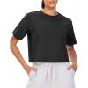 imageTHE GYM PEOPLE Workout Crop Tops for Women Short Sleeve Shirts Loose Fit Yoga Athletic Basic Cropped TShirtsBlack