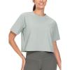 imageTHE GYM PEOPLE Workout Crop Tops for Women Short Sleeve Shirts Loose Fit Yoga Athletic Basic Cropped TShirtsGrey