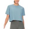 imageTHE GYM PEOPLE Workout Crop Tops for Women Short Sleeve Shirts Loose Fit Yoga Athletic Basic Cropped TShirtsInk Blue