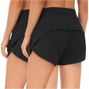 imageTHE GYM PEOPLE 2 Pack Womens High Waisted Running Shorts with Zipper Pockets Liner Quick Dry Athletic Workout ShortsBlackBlack