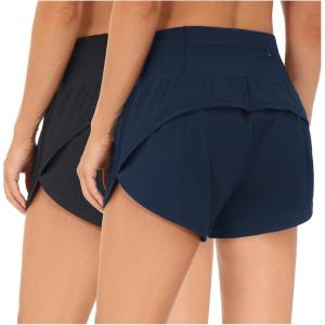 imageTHE GYM PEOPLE 2 Pack Womens High Waisted Running Shorts with Zipper Pockets Liner Quick Dry Athletic Workout ShortsBlackBlue