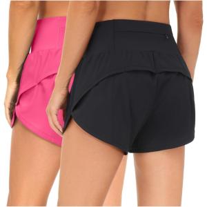 imageTHE GYM PEOPLE 2 Pack Womens High Waisted Running Shorts with Zipper Pockets Liner Quick Dry Athletic Workout ShortsBlackBright Pink