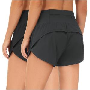 imageTHE GYM PEOPLE 2 Pack Womens High Waisted Running Shorts with Zipper Pockets Liner Quick Dry Athletic Workout ShortsBlackCharcoal Grey
