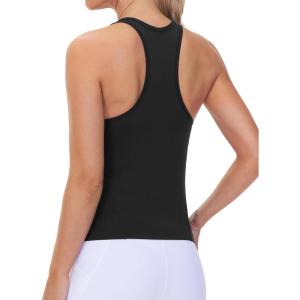 imageTHE GYM PEOPLE Racerback Workout Tank Tops for Women Slim Fit Sleeveless Basic Athletic Running Yoga ShirtsBlack