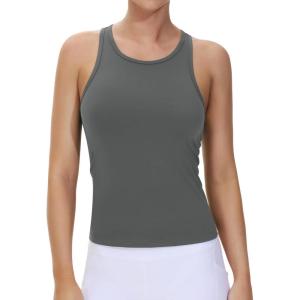 imageTHE GYM PEOPLE Racerback Workout Tank Tops for Women Slim Fit Sleeveless Basic Athletic Running Yoga ShirtsDark Grey