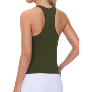 imageTHE GYM PEOPLE Racerback Workout Tank Tops for Women Slim Fit Sleeveless Basic Athletic Running Yoga ShirtsDark Olive