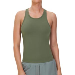 imageTHE GYM PEOPLE Racerback Workout Tank Tops for Women Slim Fit Sleeveless Basic Athletic Running Yoga ShirtsOlive Green