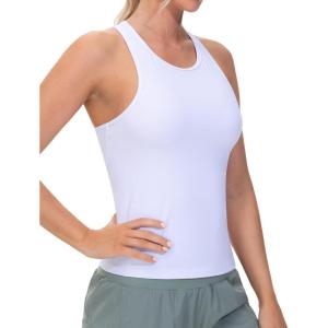 imageTHE GYM PEOPLE Racerback Workout Tank Tops for Women Slim Fit Sleeveless Basic Athletic Running Yoga ShirtsWhite