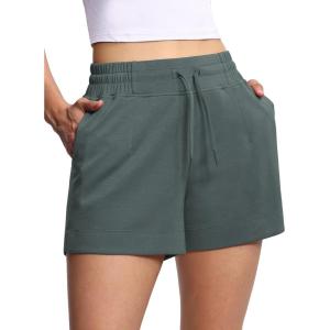 imageTHE GYM PEOPLE Womens Drawstring Sweat Shorts High Waisted Summer Workout Lounge Shorts with PocketsCharcoal Grey