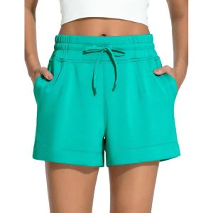 imageTHE GYM PEOPLE Womens Drawstring Sweat Shorts High Waisted Summer Workout Lounge Shorts with PocketsLake Green