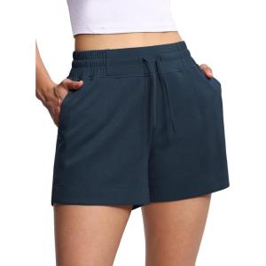 imageTHE GYM PEOPLE Womens Drawstring Sweat Shorts High Waisted Summer Workout Lounge Shorts with PocketsNavy Blue