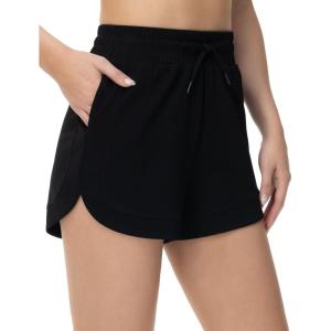 imageTHE GYM PEOPLE Womens Drawstring Sweat Shorts Soft Comfy Dolphin Workout Running Lounge Shorts with PocketsBlack