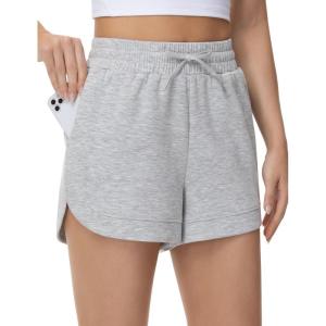 imageTHE GYM PEOPLE Womens Drawstring Sweat Shorts Soft Comfy Dolphin Workout Running Lounge Shorts with PocketsLight Heather Grey