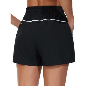 imageTHE GYM PEOPLE Womens High Waist Running Shorts with Pockets Loose Fit Lightweight Workout Yoga Athletic TracksBlack