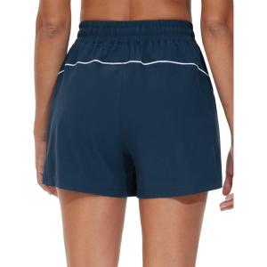 imageTHE GYM PEOPLE Womens High Waist Running Shorts with Pockets Loose Fit Lightweight Workout Yoga Athletic TracksBlue