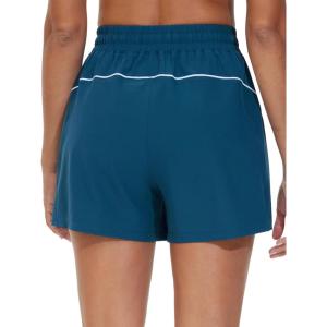 imageTHE GYM PEOPLE Womens High Waist Running Shorts with Pockets Loose Fit Lightweight Workout Yoga Athletic TracksDark Blue Green