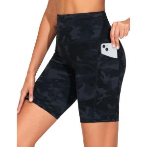 imageTHE GYM PEOPLE Womens High Waist Workout Shorts Stretchy Tummy Control Yoga Biker Running Shorts with PocketsBlack Camo
