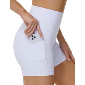 imageTHE GYM PEOPLE Womens High Waist Yoga Shorts 5quot Stretchy Tummy Control Biker Workout Running Short with Side PocketsWhite