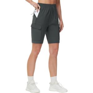 imageTHE GYM PEOPLE Womens Lightweight Quick Dry Golf Hiking Cargo Shorts with Zipper PocketsCharcoal Grey