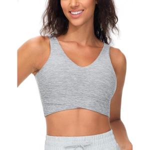 imageTHE GYM PEOPLE Womens Padded Sports Bra VNeck Wireless Stretchy Workout Crop Tops with Cross Hem Soft Yoga BrasLight Grey Heather
